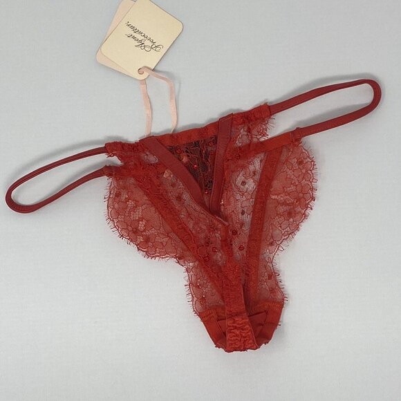 Agent Provocateur Adara SOIREE Leather Swarovski Red Thong AP1 XS NWT $335 - Picture 11 of 12